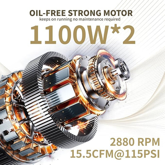 MZB 13.2 Gallon Ultra Quiet Air Compressor 115Psi Steel Tanks Oil Free Air Compressor Ideal for Tire Inflation Pneumatic Tool Spray Painting 70dB Noise Level