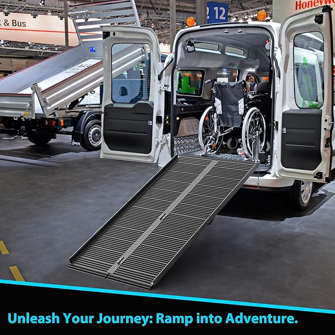 WHALEMOTOR Black Portable Wheelchair Ramp, 6FT No-sew Non-Slip Aluminum Wheelchair Ramp, Folding Portable Wheelchair Ramps for Home, Weight Capacity Up to 800LBS, Loading Dock Plates
