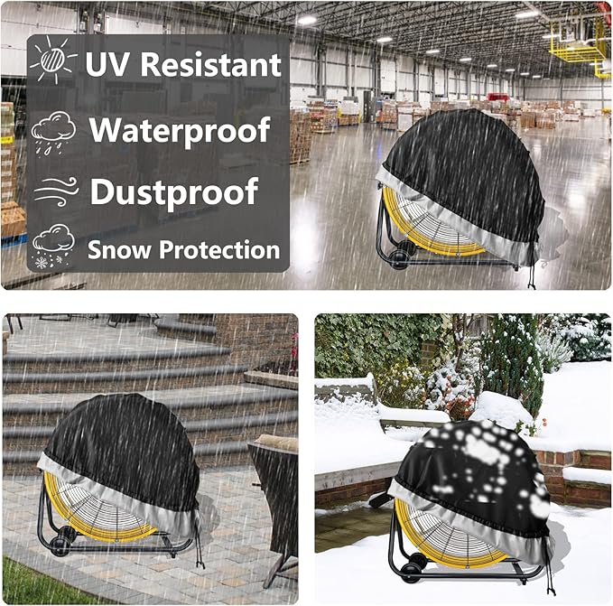 Bitubi Industrial Drum Fan Cover,Waterproof Outdoor Fan Covers,Compatible for 30 Inch Heavy Duty Metal Industrial Drum Fan,Black