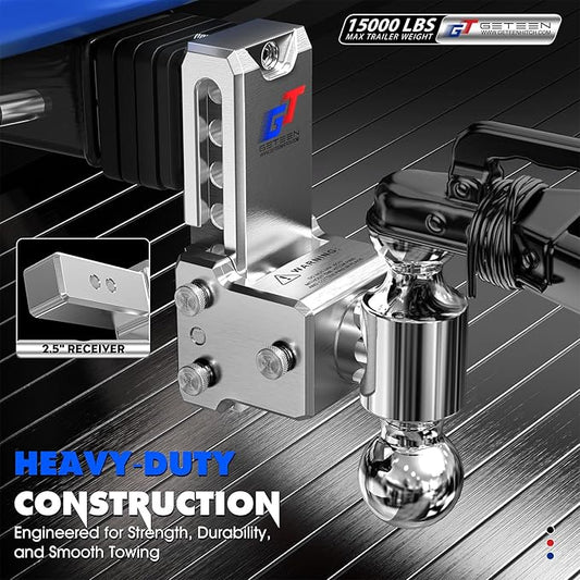 Geteen Adjustable Trailer Hitch Ball Mount - Fits 2.5" Receiver, Dual Ball 2" x 2-5/16"(15,000 GTW), 5" Drop & Rise Heavy Duty Aluminum Tow Hitch with 4 Anti-Rattle Gasket & 1 Locking Hitch Pin