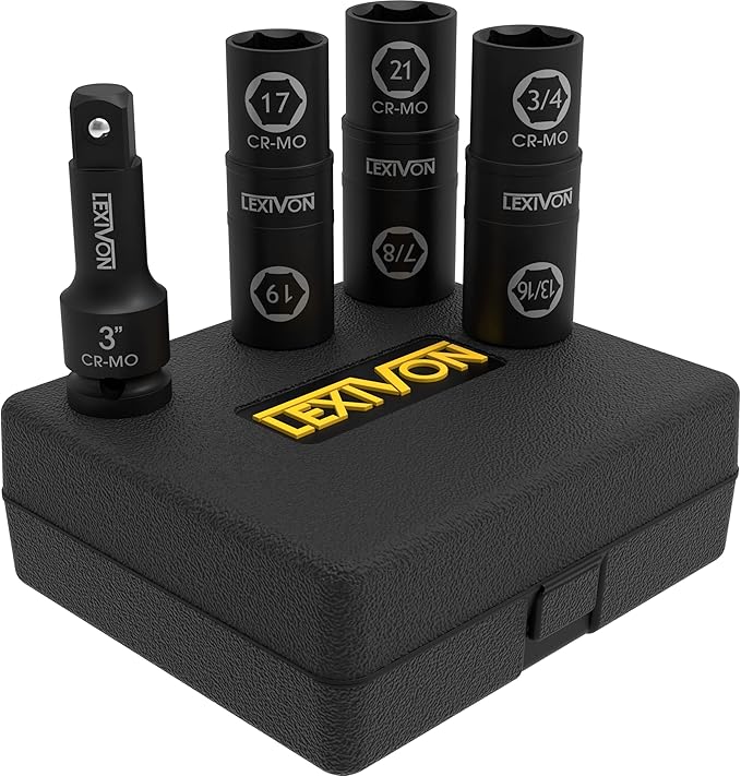 LEXIVON Impact Socket Set, 6 Total Lug Nut Size | Innovative Flip Socket Design Cover Most Commonly Inch & Metric Used Sizes | Cr-Mo Steel = Fully Impact Grade (LX-111)
