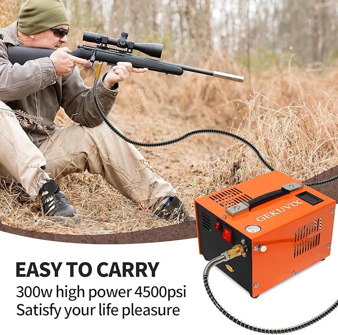 Portable PCP Air Compressor, 4500PSI/30MPa Water & Oil-Free,12V DC/110V AC Dual Power with Power Converter, Built-in Cooling Fan, High Pressure Air Pump for Airguns, Paintball Tank