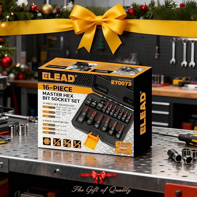 16-Piece SAE Hex Bit Impact Socket Set - Premium S2 Steel 5/64"-9/16" Allen Socket Set with Socket Adapters, 1/4”, 3/8” and 1/2” Drive | Professional Mechanic Garage Tools