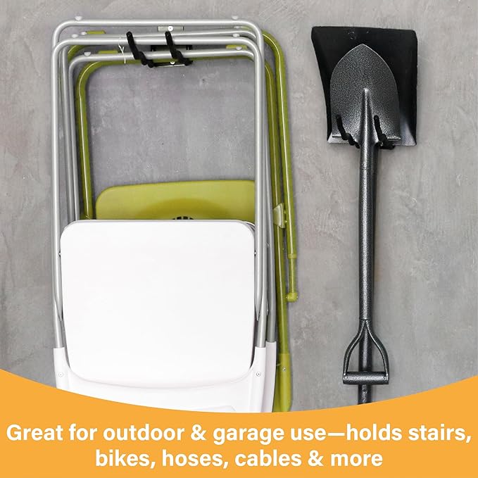 Heavy Duty Garage Hooks - 6 Pack Wave Hooks for Shovels, Chairs Tools - Durable 12" Ladder Hanger, Ideal for Garden, Garage, Yard Tool Organization