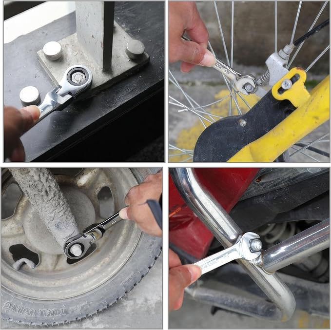 7/16 Inch Flex-Head Ratcheting Combination Wrench SAE 72 Teeth 12 Point Ratchet Box Ended and Open End Spanner Tools, Flexible Head Gear Wrench, Heat-Treated CR-V