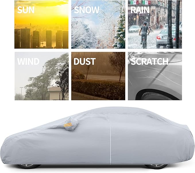 GXT Windproof and Dustproof Car Cover for Outdoor and Indoor, 3 Layers Breathable Heavy Duty Fabric with UV Protection, Universal Fit for Large Sedan 209-224 inch