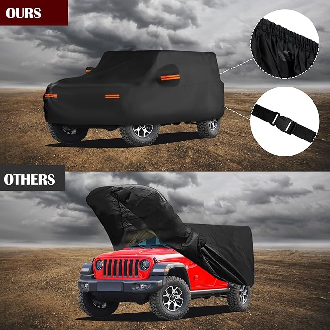 Waterproof Car Cover for Jeep Wrangler 4 Door 2006-2026 JK JL Outdoor Waterproof Sun Rain Snow Hail Protection with Driver Door Zipper