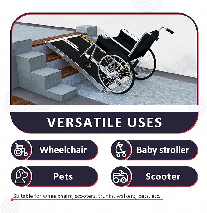 PENSUN 4FT Wheelchair Ramp, 48" L x 29" W Threshold Ramps, Non-Skid Portable Foldable Wheelchair Ramps for Steps, Lightweight with Handle, for Home, Stairs, Doorways, Curbs / 600lbs Capacity (4FT)