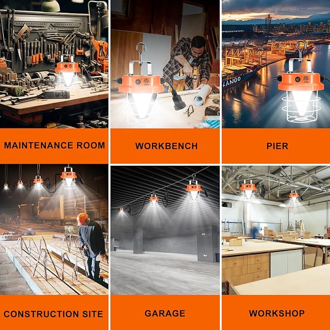 NS 100W Led Temporary Work Light 15000LM Construction Lights 5000K Daylight White Portable Hanging Work Lights for Outdoor Indoor Garage Shop High Bay Warehouse Lighting