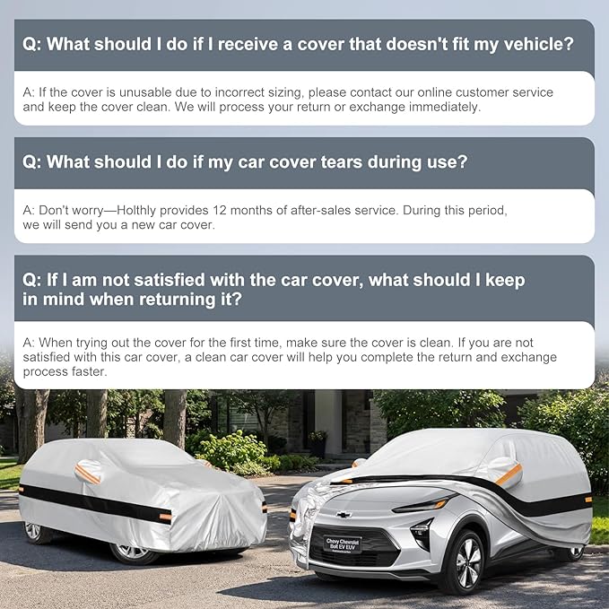 10 Layers SUV Car Cover Custom Fit for Chevy Chevrolet Bolt EV EUV (2016-2026), Waterproof All Weather for Automobiles, Outdoor Full Cover Sun Dust Rain Protection with Cotton. Silver