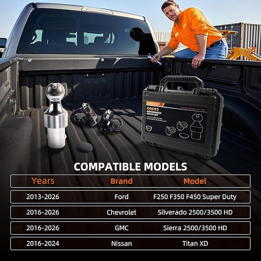 60692 Gooseneck Hitch Kit, 2-5/16 Gooesneck Ball Fits Ford 2013-2026 Ford F250 F350 F450, 2016-2026 Chevrolet Silverado, GMC Sierra & Titan XD,30000 lbs GTW/ 7500 lbs VTW,2 Safety Chain