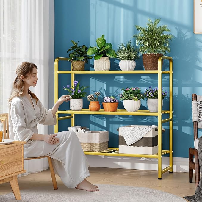 3 Tier 30" Wide Metal Wire Shelf, Stackable & Adjustable Gold Utility Shelves for Pantry, Garage, Closet Storage