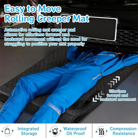 Mechanic Magical Rolling Creeper Mat 58"x27", Durable Oil & Water Resistant Garage Floor Mat, Foldable Car Repair Pad with Storage Bag, for Auto Repair, Trucks & Self-Driving Tours