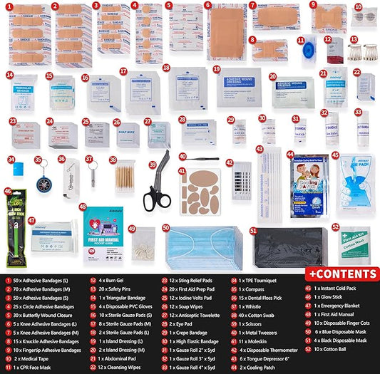 520 Pieces Premium First Aid Kit - Large Emergency Medical Kit for Survival, Car, Home, Travel, Camping, Backpack, Hiking, School (Purple)