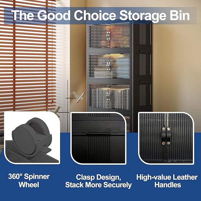 SAILUN 116Gal/464Qt Stackable Storage Bins Folding Collapsible Storage Bins with a Lid, Closet Organizers and Storage,Black 26" W x 17" D x 56.7" H