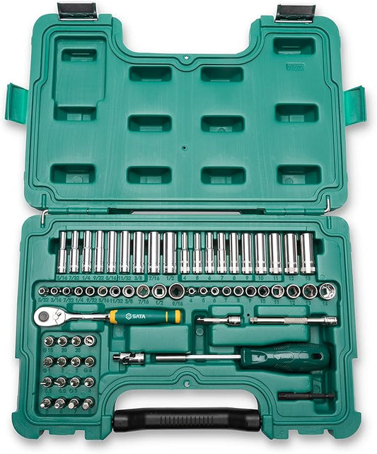 SATA 63 Piece Mechanics Tool Set | SAE & Metric | 1/4" Drive 72 Tooth Ratchet | Standard & Deep 6-Point Socket Set with Bit Sockets - ST09540G