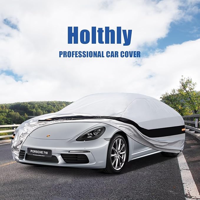 10 Layers Car Cover Custom Fit for Porsche 718, Boxster, Cayman (1996-2025), Waterproof All Weather for Automobiles, Outdoor Full Cover Sun Dust Rain Protection with Cotton. Silver