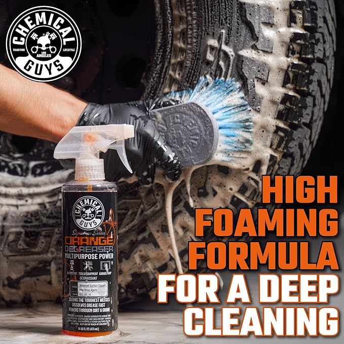 Chemical Guys Signature Series Orange Degreaser Spray - Heavy Duty All Purpose Cleaner for Engines, Tires, Undercarriages, Tools and More, Professional Strength, Breaks Down Grease, Oil & Grime,128 oz