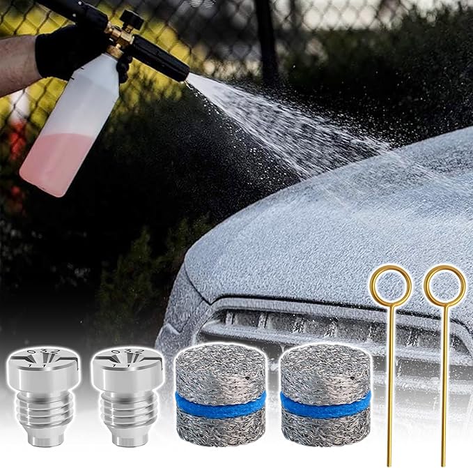 1.1 mm Foam Cannon Orifice Nozzle and Foam Maker Meshes Kit for Foam Cannon Replacement Thread Nozzle Tips and Mesh Filter, with Cleaning Tools, 3000PSI 2-Pack