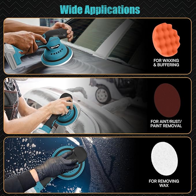 Cordless Car Buffer Polisher Kit for Makita 18V Battery(NO Battery),6 In Brushless Dual Action Random Polishing Machine , 8 Variable Speed 5500RPM, Orbital Polisher for Car Detailing,14Pcs Accessories