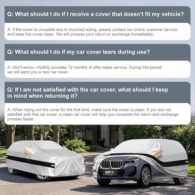 10 Layers SUV Car Cover Custom Fit for BMW X1 (2009-2026) E84, F48, F49, U11, Waterproof All Weather for Automobiles, Outdoor Full Cover Sun Dust Rain Protection with Cotton. Silver