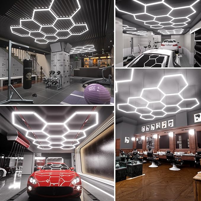 Hexagon Garage Lights, 11-Hex Lights Garage, Led Hexagon Lights, 460w, 55200lm, 5000k Ultra Bright, Modular Honeycomb Shop Light for Gym Lighting, Car Detail Lighting, Warehouse