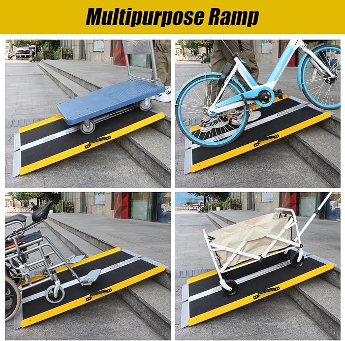 Portable Wheelchair Ramp 4FT, Rolling Base with Wheels for Effortless Transport, Foldable Handicap Ramps with Non-Slip Surface, 800 LBS Capacity, Wheelchair Ramps for Steps, Stairs, Doorways, Curbs
