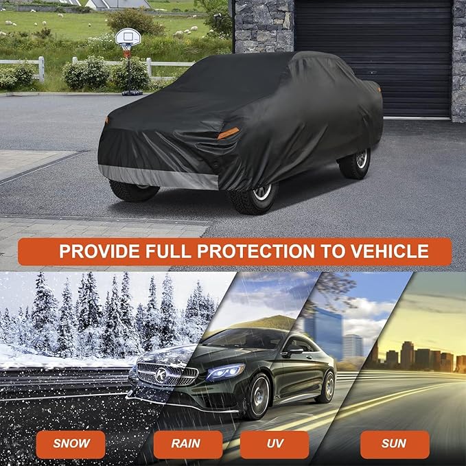Kayme Full Size Truck Cover Waterproof All Weather - See Vehicle Size Chart - Heavy Duty Outdoor Large Pickup Cover Sun Uv Rain Protection, Universal Fit Ford F-250 F-350 etc.(Length Up to 261 inch)