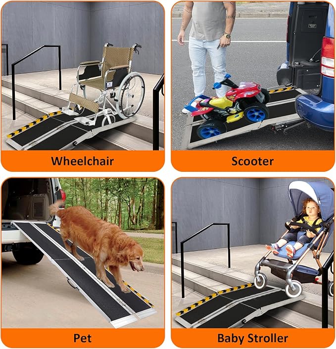 Portable Wheelchair Ramp 4FT, 48" L x 29" W Non-Skid Aluminum Foldable Handicap Ramps for Steps, 800lbs Capacity Threshold Ramps, Lightweight with Handle, for Home,Stairs,Doorways,Curbs (4FT)
