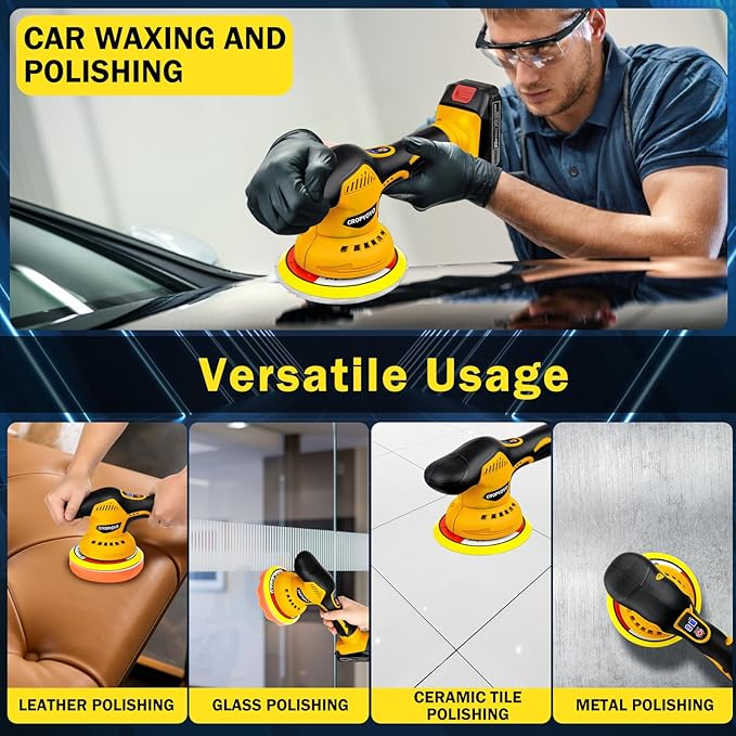 Cordless Car Buffer Polisher Compatible for Dewalt 20V Battery(Without Battery) Car Buffer Polishers with 6 Variable Speed Up to 5500RPM, for Car Detailing/Polishing/Waxing(Battery Not Included)