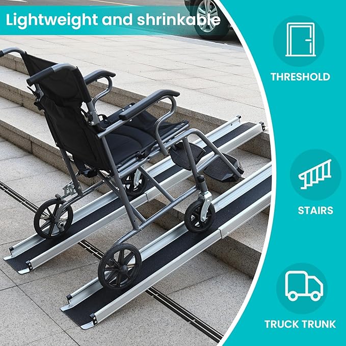 Wheelchair ramp 5FT, Lightweight, Retractable and Portable, can be Used for Wheelchair ramps, Comes with a Handbag