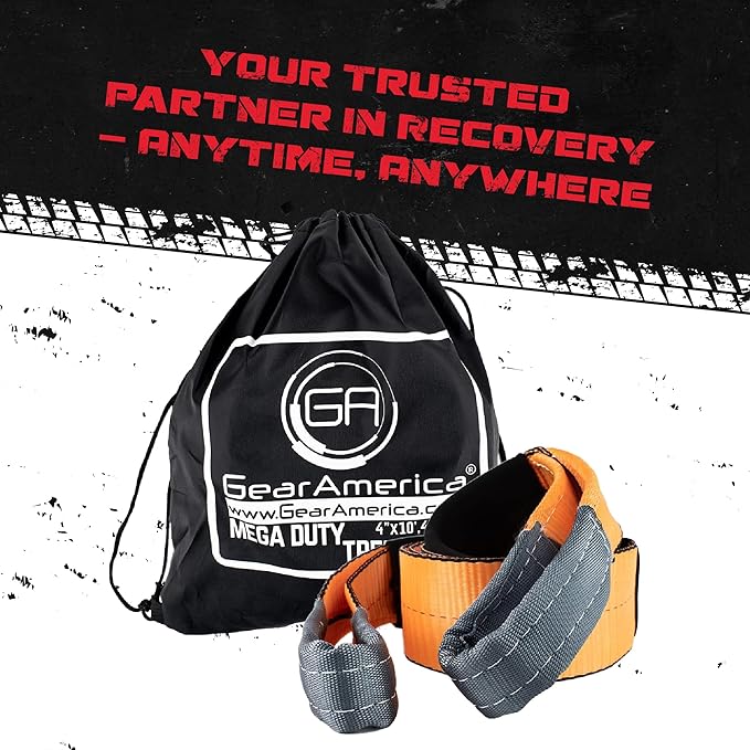GearAmerica Tree Saver/Winch Line Extension Strap (3" x 8', 2 Pack) – Certified 35,053 lbs (17.5 US Tons) – Off Road Towing Recovery – Extreme Weather Resistance, Heavy Duty Triple Reinforced Loops