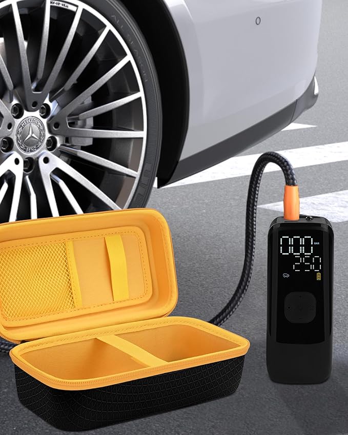 Tire Inflator Case for Airmoto/Skight/LOLSSA/Teffim/Hafuloky/Frarome/ILTIDE, Portable Carrying Air Compressor Case Compatible 120/150 / 180 PSI, Car Air Pump Storage Holder Box (black+orange)