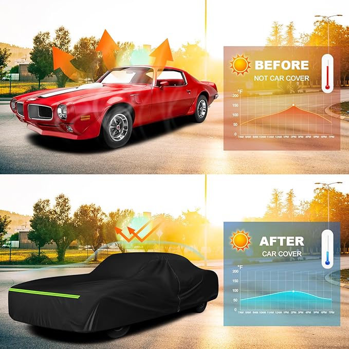 QUNSUNUS Car Cover for Pontiac Firebird and Trans Am 1967-1992, Waterproof Firebird Car Covers with Cotton Lining, All Weather Trans Am Cover with Straps and Zipper