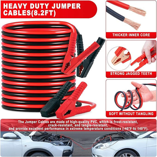 Car Roadside Emergency Kit - Car Emergency Kit with Jumper Cables, Tow Rope, Folding Shovel, Safety Hammer, Reflective Warning Triangle, Car Safety Kits for Men, Women, Teenagers