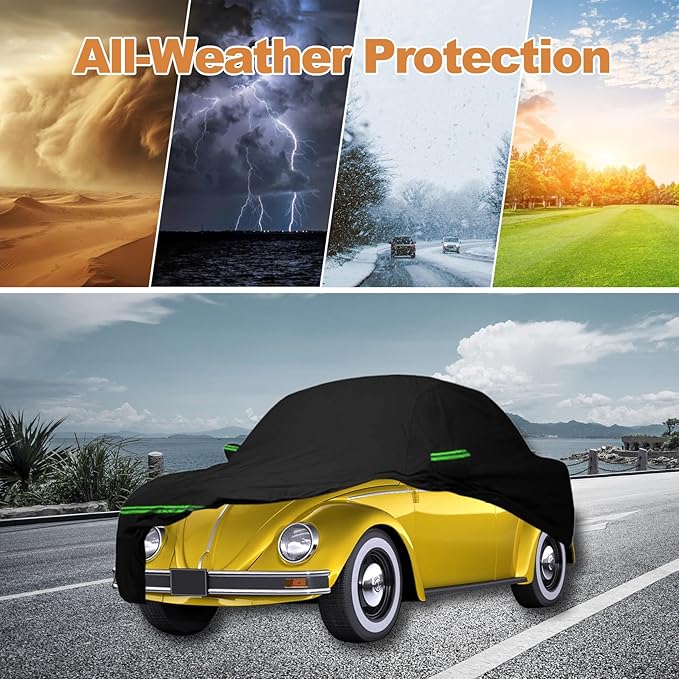 Car Covers for 1960-1980 Volkswagen Beetle Bug Sedan 2-Door, 210T All Weather Protection Custom-fit Beetle Bug Waterproof Car Cover, w/Zipper Door and Cotton Lining, Rainproof, Dustproof and UV Proof