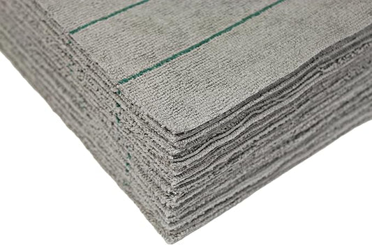 CleanAide Silver-Embedded Microfiber Towels, Edgeless, Lint-Free, Odor-Resistant, Ultra Absorbent, Streak-Free Cleaning for Auto, Home, Kitchen, Glass & Electronics, 16x16 in, 12-Pack, Green Stripes