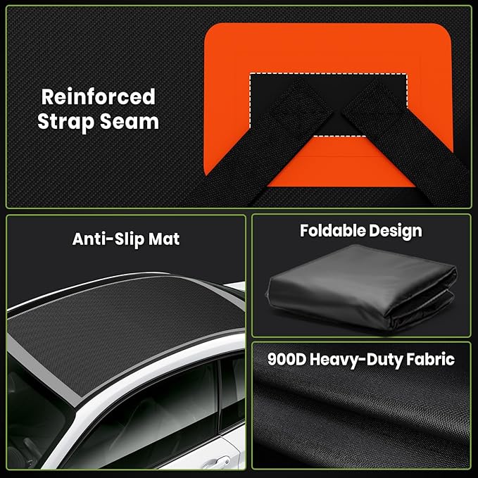 APTY 21 Cubic Feet Car Rooftop Cargo Bag Carrier, Soft Roof Top Luggage Bag for All Vechicles with/Without Racks - with Waterproof Zip, Luggage Lock, Anti-Slip Mat, Storage Bag, Door Hooks