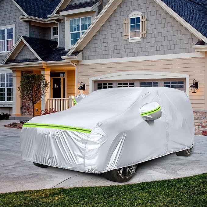 Waterproof Car Covers Replace for 2020-2024 Kia Telluride, 6 Layers Silver All Weather Car Cover with Zipper Door & Windproof Bands for Snow Rain Dust Protection