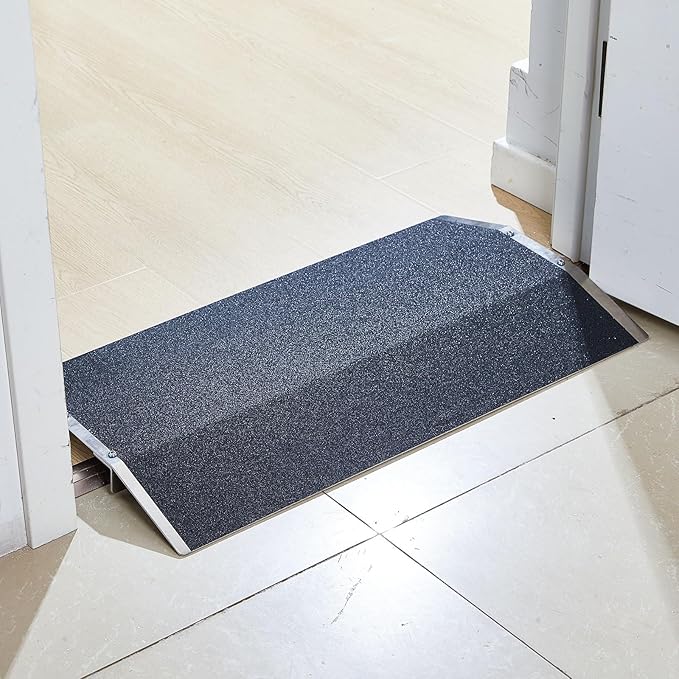 Yaocom Wheelchair Threshold Ramp 15.8 x 27.6 Inches Aluminum Alloy Bridge Ramp 600lbs with Detachable Supports Non Slip Safety Surface Door Ramps for Wheelchairs Stairs Vans Steps Doorway Driveways