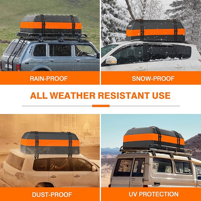 APTY Car Rooftop Cargo Bag Carrier, 16 Cubic Feet Soft Roof Top Luggage Bag for All Vechicles with/Without Racks - with Waterproof Zip, Luggage Lock, Anti-Slip Mat, Door Hooks, Storage Bag