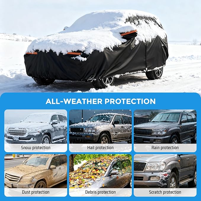 Winter Car Cover for Dodge Durango 1998-2025, Heavy Duty SUV Full Car Cover Waterproof All Weather Outdoor for Hail Snow Ice Rain Sun UV Dust Protector, with Driver Side Zipper & Reflective Strips