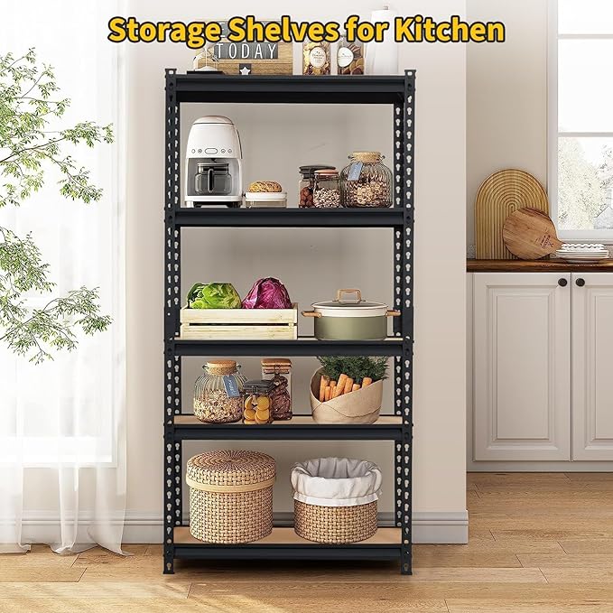 PeakPursuit Storage Shelving Unit, 5-Tier Adjustable Metal Storage Shelves, 30" L x 12" W x 60" H Heavy Duty Garage Storage Shelves for Kitchen Pantry Basement Bathroom Laundry