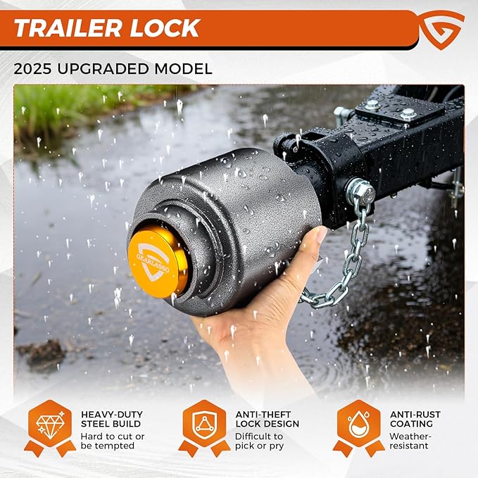 Heavy Duty Trailer Hitch Locks Fits 2" Couplers, Upgraded Anti Theft Trailer Tongue Lock Secure with Coupler and Safety Chain, Trailer Lock for RV Camper Trailer Truck Pickup Boats