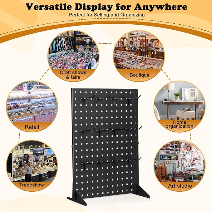 4 Pack Peg Board Display Stand for Vendors with 48 Hooks Metal Tabletop Pegboard Display Stand for Craft Shows 17" X 13" Retail Display Racks For Jewelry Earring Keychain PegBoard Organizer Black