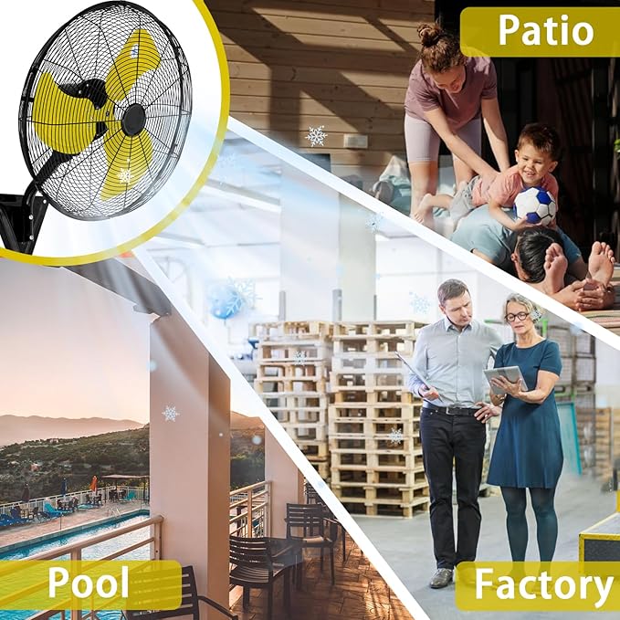 Bestronair 20 in Wall Mount Fan Oscillating Wall Fan with 3 Speed High Velocity Wall Mounted Fans Heavy Duty for Garage, Patio, Industrial, Shop, Commercial Indoor Outdoor Metal Fans, Yellow