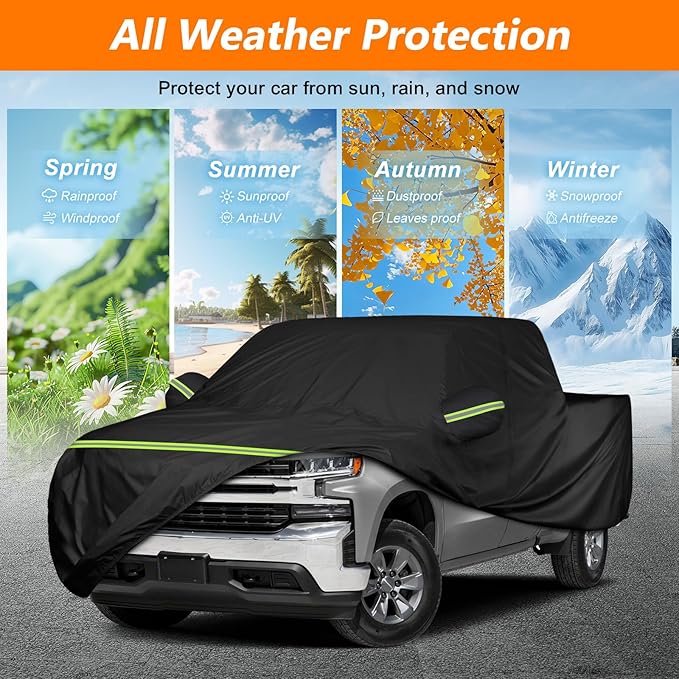 Car Cover for Chevy Silverado 1500 Crew Cab 6.6 ft. Bed, Waterproof All Weather Pickup Truck Covers with Zipper Windproof Heavy Duty Protection for 2000-2023 Silverado 1500/GMC Sierra 1500