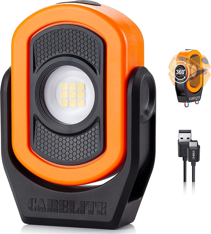 Magnetic Work Light – 780 Lumen Compact Pocket Light, Rechargeable 3000mAh, 360° Pivot, Durable & Portable for Mechanics & Jobsites (Orange, 1-Pack)