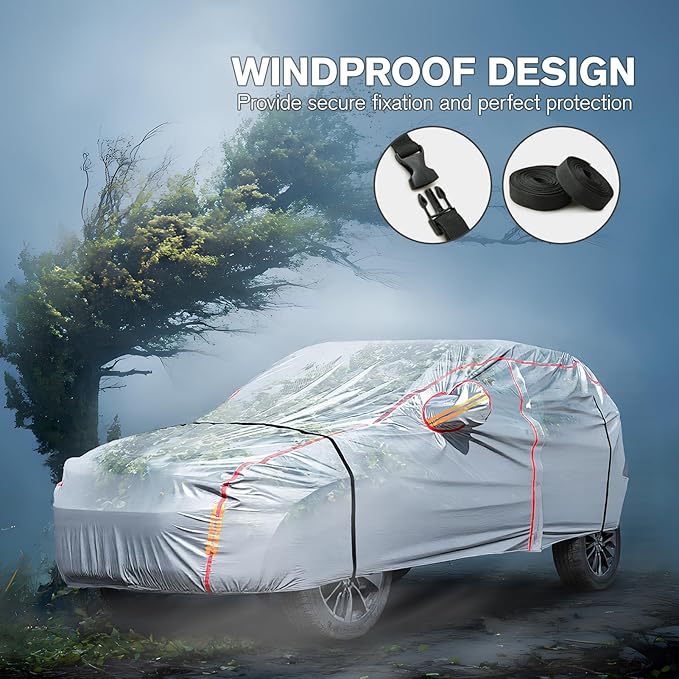 Car Cover Waterproof All Weather, 6 Layers Full Exterior Covers with Zipper Cotton, Mirror Pocket. Outdoor Car Cover UV Snow Rain Wind Dust All Weather Outdoor Protection for SUV (185-190 inch)
