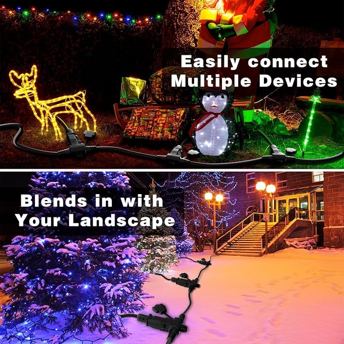 K KASONIC - Outdoor Extension Cord 100 FT, Evenly Spaced 12 Outlets Plugs, 16/3 SJTW Weatherproof Multiple Outlets Wire for Landscaping Light, Holiday Decoration and Christmas, ETL Listed, Black